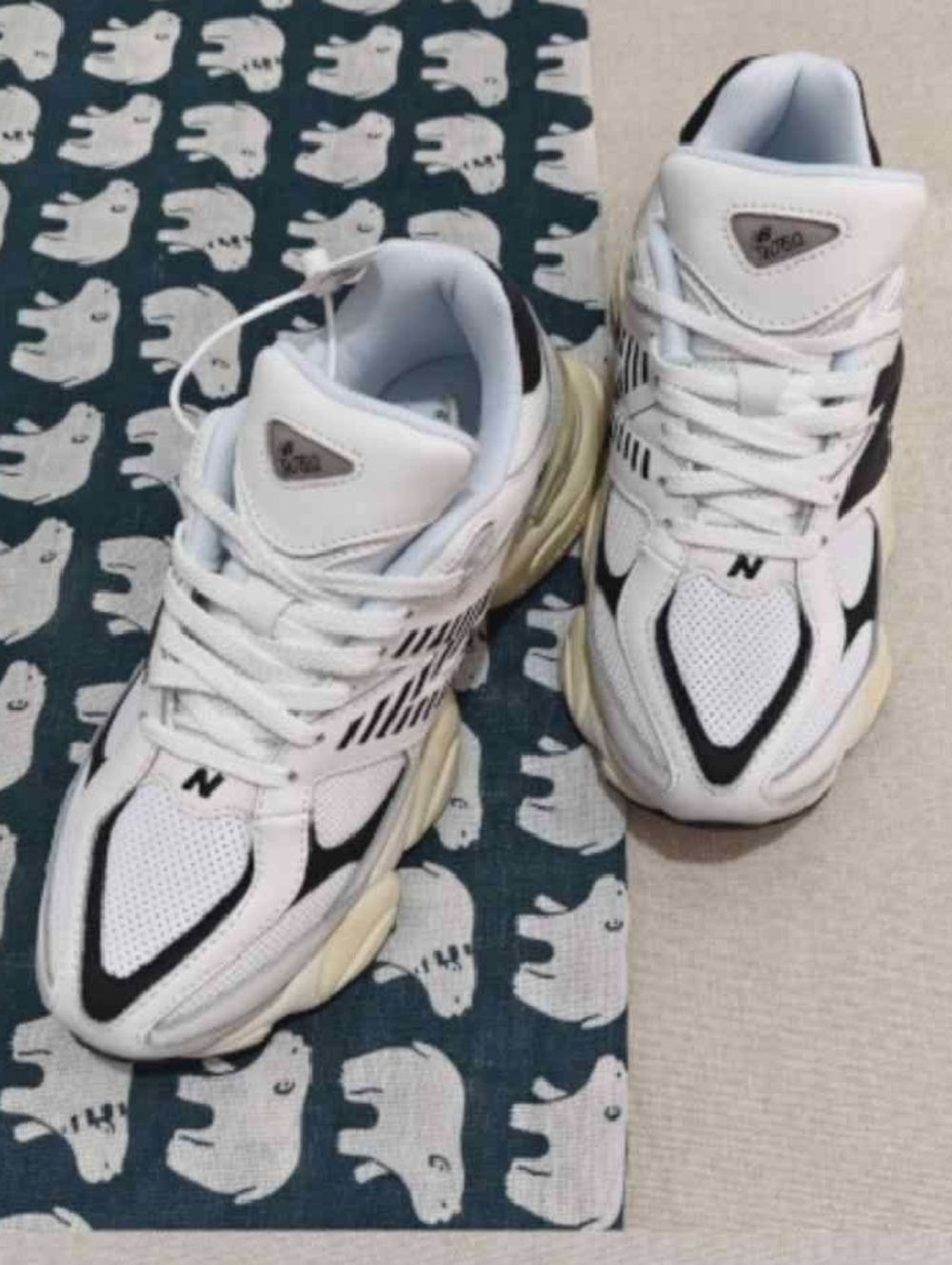 New Balance White and Black Retro Runner with Cream Sole